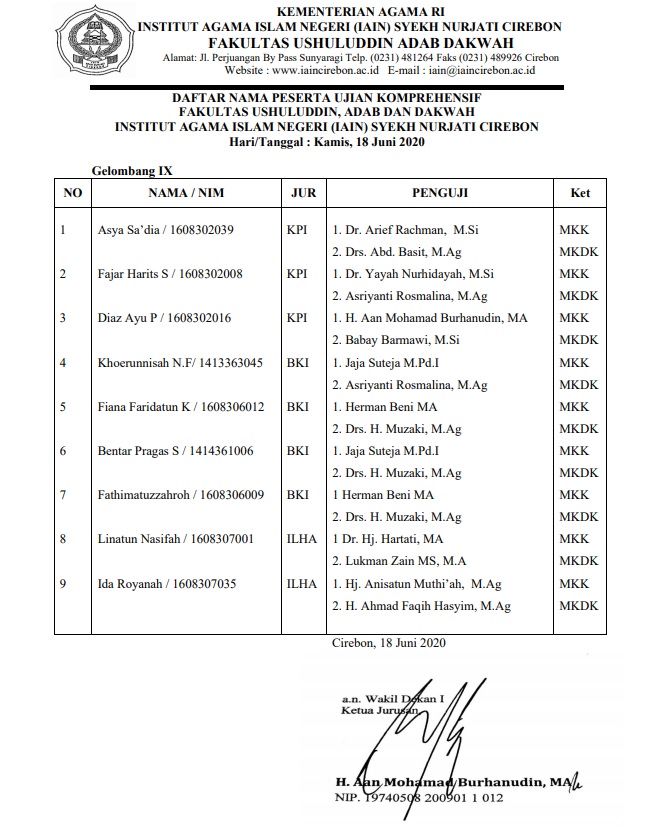 JADWAL UJIAN KOMPREHENSIF ILHA GEL. IX