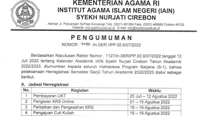 Pengumuman Jadwal Herregistrasi Semester Ganjil TA 2022-2023 Jurusan ILHA