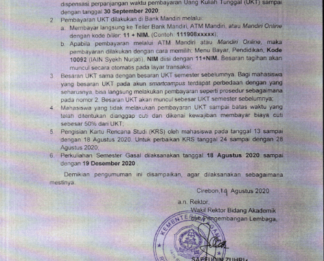 Pengumuman Perpanjangan UKT Semester Gasal Program Sarja (S1)