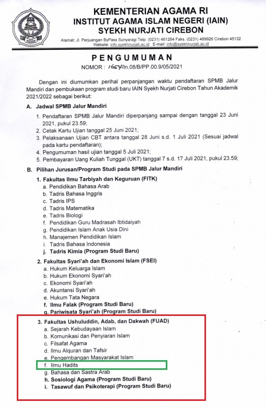 Pengumuman Perpanjangan waktu pendaftaran SPMB Jalur Mandiri