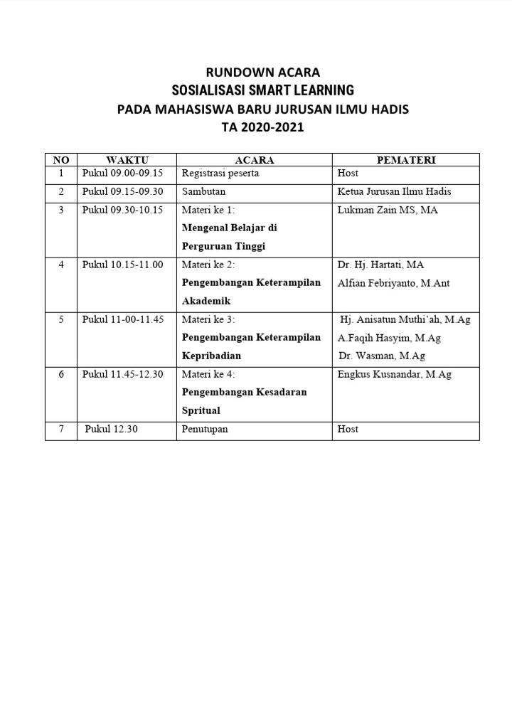 Undangan Zoom Meeting Sosialisasi Smart Learning Pada Mahasiswa Baru Jurusan Ilmu Hadis Ta 2020-2021
