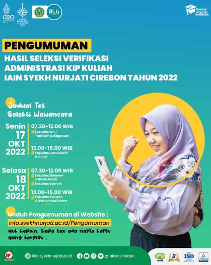PENGUMUMAN HASIL SELEKSI VERIFIKASI ADMINISTRASI KIP KULIAH JURUSAN ILMU HADIS -  TAHUN 2022