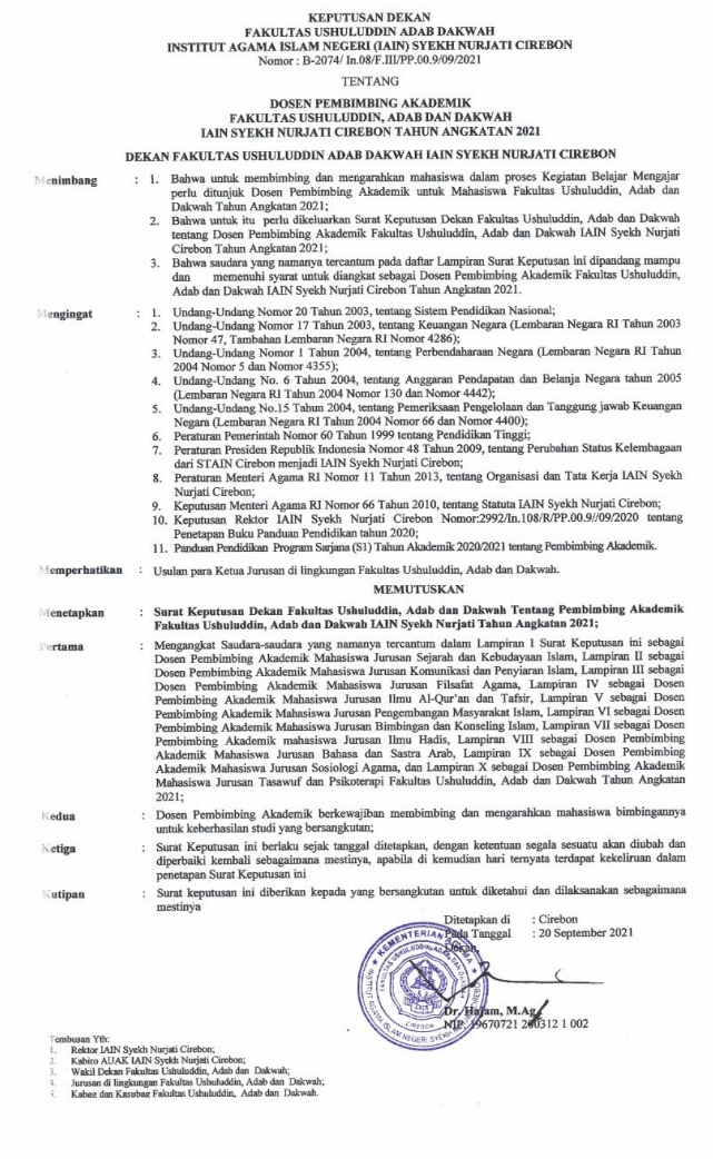 SK Dosen Pembimbing Akademik ILHA - F.UAD Angkatan 2021