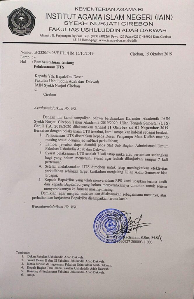 Pengumuman Surat Edaran Ujian Tengah Semester (UTS) Jurusan ILHA