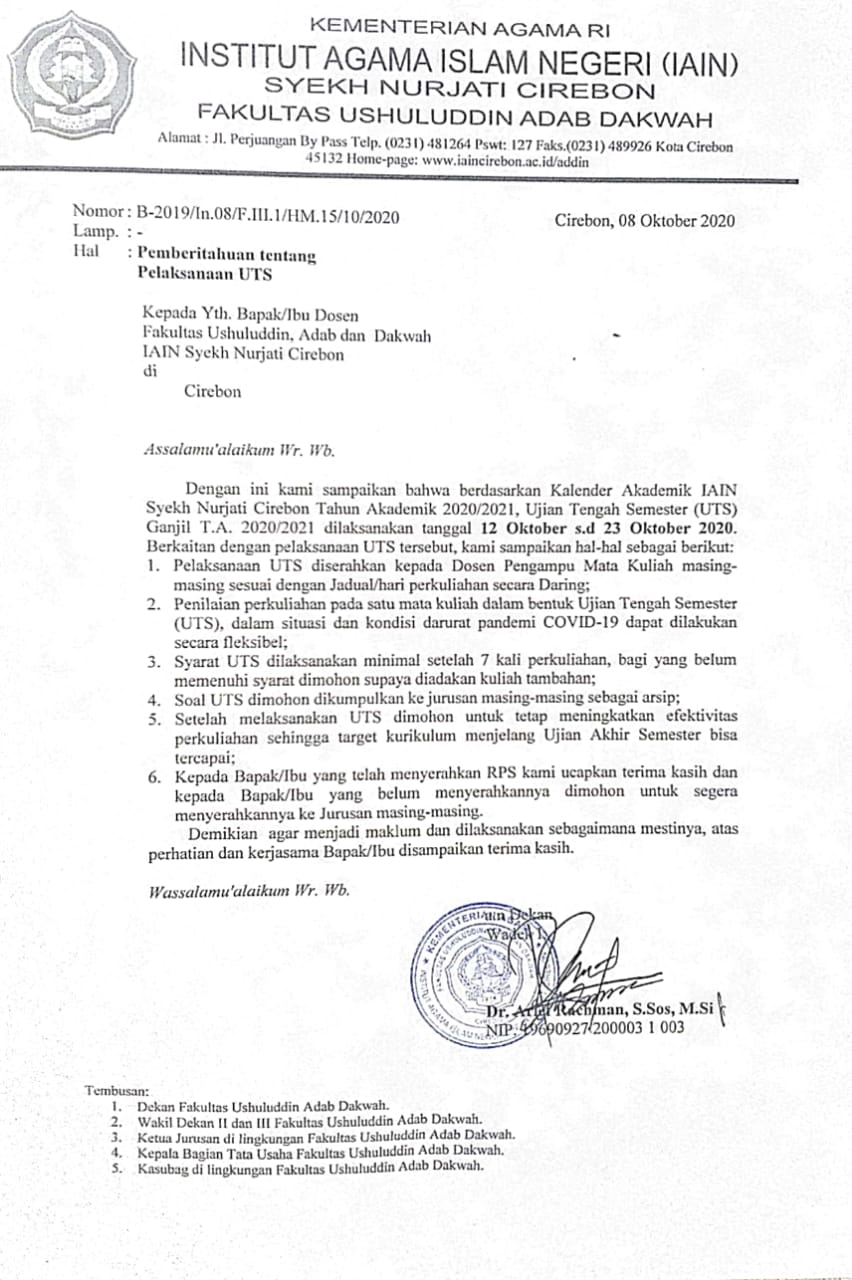 Pemberitahuan Pelaksanaan UTS (Ujian Tengah Semester) TA 2020/2021