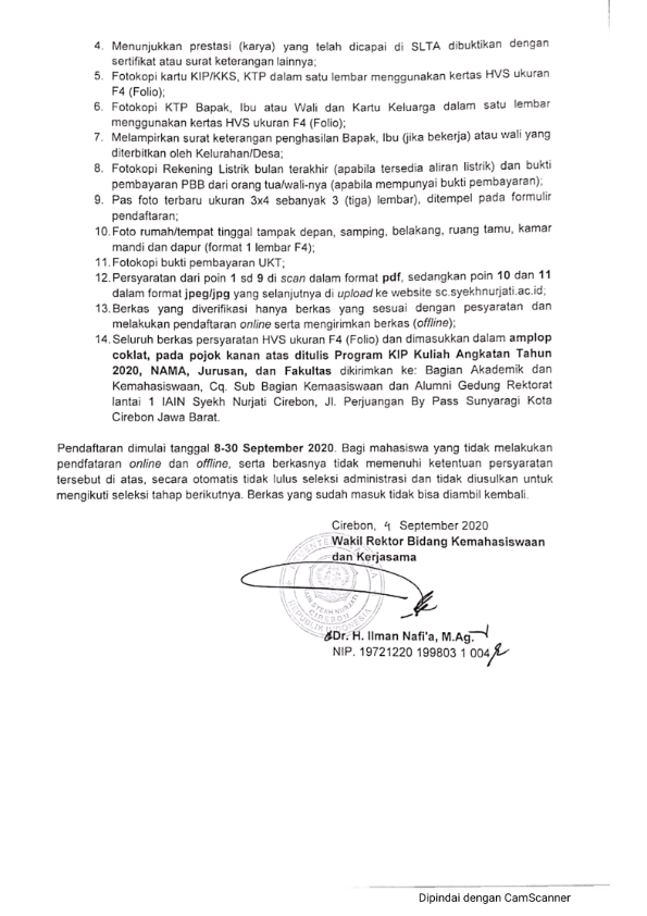Pengumuman Beasiswa Program Kartu Indonesia Pintar (KIP) Kuliah Bagi Mahasiswa Baru Tahun Akademik 2020/2021