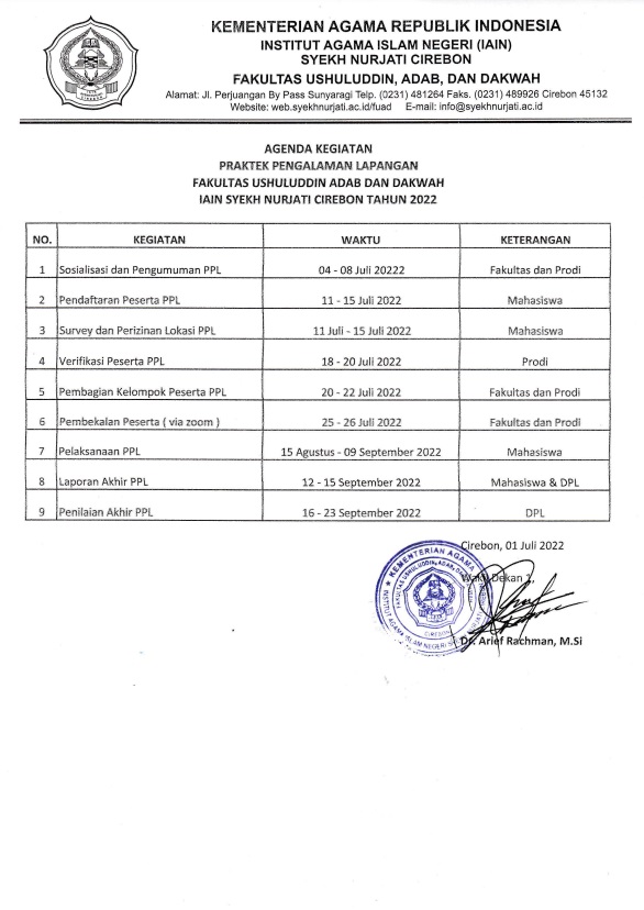 Agenda Kegiatan PPL ILHA Tahun 2022