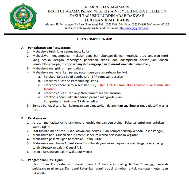FORM PENDAFTARAN UJIAN KOMPREHENSIF PRODI ILMU HADIS