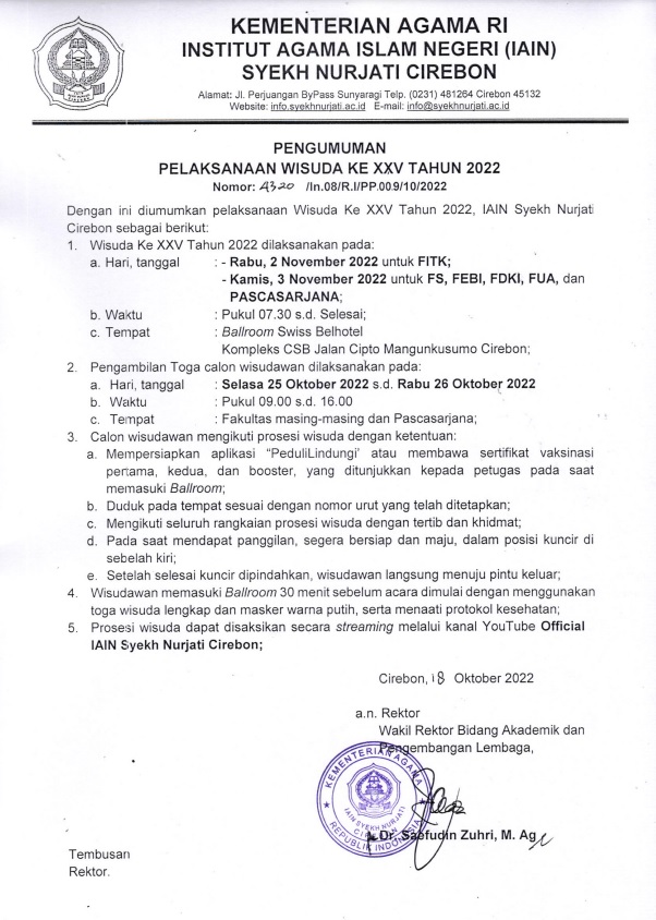 PENGUMUMAN PELAKSANAAN WISUDA KE XXV TAHUN 2022