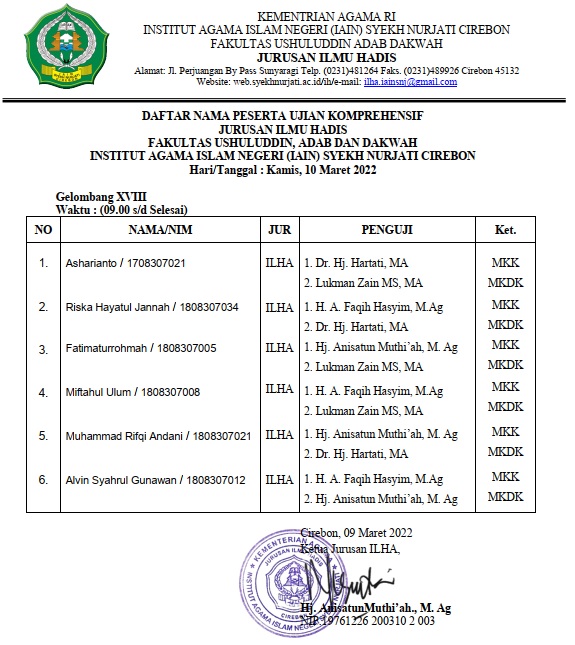 Jadwal Ujian Komprehensif Gel XVIII Jurusan ILHA