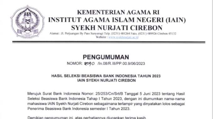 Pengumuman Hasil Seleksi Beasiswa Bank Indonesia tahun 2023_Jurusan ILHA