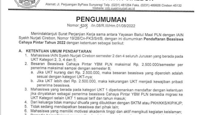 PENGUMUMAN PENDAFTARAN BEASISWA PLN TAHUN 2022